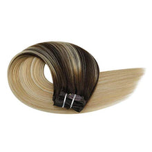 Load image into Gallery viewer, Moresoo Brown Balayage Clip in Hair Extensions Thick Extensions Clip in Balayage Brown to Blonde with Caramel Brown Ombre Hair Extensions Full Head 16 Inch 120g/7pcs