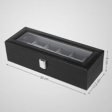 Load image into Gallery viewer, SONGMICS 6-Slot Watch Box, Glass Topped Watch Display Storage Case as Gift, with Velvet Lining, Cushions, and Lock, 30 x 11.2 x 8 cm, Black Synthetic Leather, Grey Lining JWB06BK