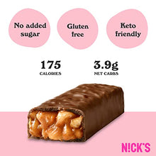 Load image into Gallery viewer, NICKS Peanuts n fudge Keto Chocolate Bars No Added Sugar 175 Calories, 3.9 Net carbs, Gluten Free Sweets Low carb Candy Snack Bar (Multipack 15x40g)