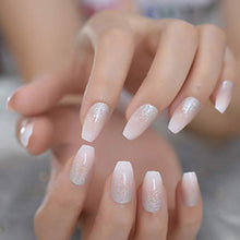 Load image into Gallery viewer, EchiQ Holo Glitter Pink Nude French Ballerina Coffin False Nails Gradient Natural Press on Fake Nails Tips Daily Office Finger Wear