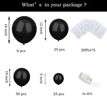 Load image into Gallery viewer, Black Balloons-106pcs Black Balloon Arch kit with 18+12+10+5inch Black Latex Balloons for Wedding Graduation Anniversary Baby Shower Birthday Party Decorations