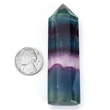 Load image into Gallery viewer, QGEM Fluorite Self Standing Healing Crystal Point Wand 6 Faceted Prism Wand 80-90mm Carved Reiki Stone Figurine For Wire Wrapping, Grids, Crafts, Healing, Wicca and Energy