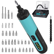 Load image into Gallery viewer, Electric Cordless Screwdriver Set Kiprim 4V Rechargeable Adjustable Torque Electric Screwdriver Gun with 33 Magnetic Bits Set (2 Drill Bits Included),Dual Flashlights,Carrying Box,Type C Cable