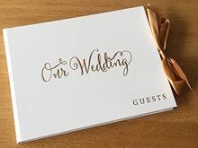 Load image into Gallery viewer, ukgiftstoreonline White Wedding Guest Book Gift With Gold Ribbon