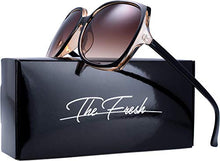 Load image into Gallery viewer, Women's Square Jackie O Cat Eye Hybrid Butterfly Fashion Sunglasses for round faces - Exquisite Packaging (727704-Crystal brown/ Black paint, Gradient Brown)