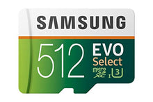 Load image into Gallery viewer, Samsung EVO Select 512GB microSD 100MB/s and 90MB/s, speed, full HD & 4K UHD memory card including SD adapter for smartphone, tablet, action camera, drone and notebook