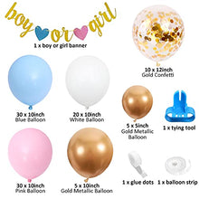 Load image into Gallery viewer, Unisun Gender Reveal Decorations, 104 Pcs Blue Pink White Balloons Arch Garland Kit with Boy or Girl Banner Gold Confetti Metallic Balloon for Baby Shower Birthday Wedding Party Decorations