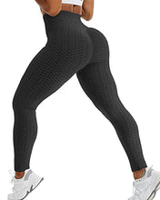 Load image into Gallery viewer, JUNMOUYI TIK Tok Honeycomb Gym Leggings for Women High Waist Tummy Control Scrunch Butt Lift Workout Waffle Leggings Black