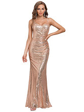 Load image into Gallery viewer, Ever-Pretty Women's Fashion Spaghetti Straps Floor Length Sequins Mermaid Long Evening Party Dresses Rose Gold 12UK