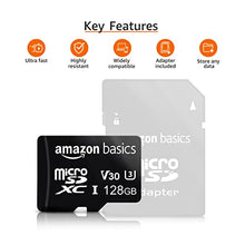 Load image into Gallery viewer, Amazon Basics - 128GB microSDXC Memory Card with Full Size Adapter, A2, U3, read speed up to 100 MB/s, Black