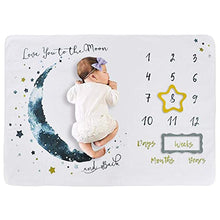 Load image into Gallery viewer, Wocharm Baby Milestone Mat Blanket Photo Prop with Floral Numbers Newborn Boy Girl Gift(Star&Moon)
