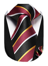 Load image into Gallery viewer, HISDERN Men's Tie Striped Ties Wedding Tie Red & Black Silk Necktie Pocket Square Set