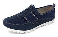 Load image into Gallery viewer, Womens Extra Wide FIT EEE Casual Leather Lined Shoes Trainers Navy Blue (9 UK)