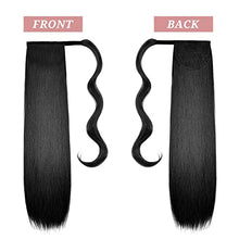 Load image into Gallery viewer, 2Pack Long Ponytail Extension 22 Inch Wrap Around Straight Ponytail Magic Black Corn Wave Curly Ponytail Hairpiece for Women (1B#, Straight+Corn Wave)