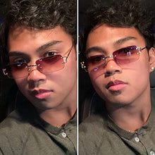 Load image into Gallery viewer, SDinm Small Narrow Rimless Sunglasses Fashion Frameless Rectangle Tinted Lens Eyewear 90s Glasses for Women Men