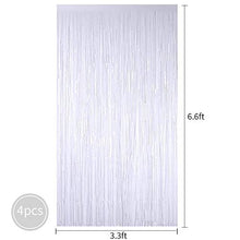 Load image into Gallery viewer, BEISHIDA 4 Pack White Metallic Tinsel Foil Fringe Curtains for Birthday Party Photo Backdrop Wedding Event Decor
