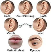 Load image into Gallery viewer, AceFun 16G Curved Barbell Piercing Rook Helix Piercing Augenbrauen Bauchnabel Piercing Ring Lippenpiercing 8 Stück