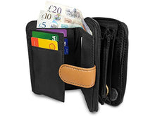 Load image into Gallery viewer, Real Leather Purse RFID and NFC Blocking with 2 Zipped Coin Sections, 5 Coin Trays, 6 Credit Debit Cards Spaces Slots 14cm x10 x3 QL841M