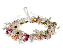 Load image into Gallery viewer, Merroyal Green Flower Crown Eucalyptus Crown Leaf Floral Crown Boho Wedding (Green Leaf Pink Flower)