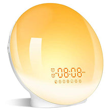 Load image into Gallery viewer, Sunrise Alarm Clocks, Wake Up Light with Sunrise/Sunset Simulation Dual Alarms Bedside Night Lamp Snooze Function FM Radio 7 Natural Sound 7 Colorful Atmosphere Lamp USB Phone Charging Port