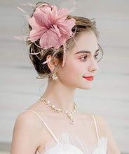 Load image into Gallery viewer, Z&X Women's Sinamay Fascinator Headband Clip Mesh Flower Feather Cocktail Pillbox Hat, D- Nude Pink, One Size