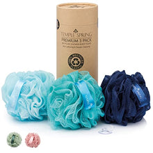Load image into Gallery viewer, Recycled Shower Bath Loofah, Body Brush, Pouf Sponge, Exfoliating Bath Scrunchie, Multi pack Bathroom Puff, Eco toiletries, Foam balls (Ocean Blues)