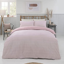 Load image into Gallery viewer, Sleepdown Textured Stripe Blush Pink Grey Reversible Duvet Cover & Pillowcase Set Bedding Quilt Case Single Double King Super King (Double)