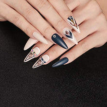 Load image into Gallery viewer, Sethexy Long Matte Stiletto False Nail Nude Pink Fake Nails Crystal Black 24Pcs Press on Acrylic Art Nail Tips for Women and Girls