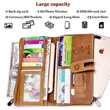 Load image into Gallery viewer, ROULENS Genuine Leather Women's Wallets,Multi-Function Slim Bifold Zipper Clutch Purse,Large Capacity Card Holder with RFID (Brown)