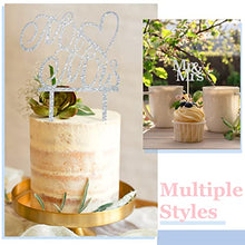 Load image into Gallery viewer, 11 Pieces Silver Glitter Mr Mrs Cake Topper Mr Mrs Cake Decoration Acrylic Wedding Cake Topper Wedding Cucpake Topper Bakeware Decorating Tools for Anniversary Valentine's Day Party Supplies