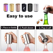Load image into Gallery viewer, Push Down Bottle Opener,Magnetic Bottle Openers,Beer Bottle Openers for Men Automatic Bottle Opener,Beer Bottle Cap Opener Tool,Kitchen Gadgets Novelty Unique Gifts for Men(Black)