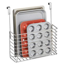 Load image into Gallery viewer, mDesign Over The Cabinet Hanging Storage Basket - Steel Bakeware Organiser and Cutting Board Holder - Excellent Kitchen Storage Solution - Chrome