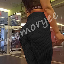 Load image into Gallery viewer, Memoryee Women's Honeycomb Waffle Leggings Ruched Butt Lift High Waisted Yoga Pants Chic Sport Tummy Control Gym Running Tights/Black/M
