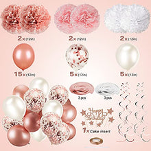 Load image into Gallery viewer, Rose Gold and Pink Birthday Party Decorations Set with Happy Birthday Banner,DIY Cake Topper,Circle Dots Garland,Hanging Swirls,Tissue Paper Pompoms,Paper Tassels Garland,Confetti Balloons