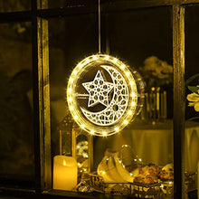 Load image into Gallery viewer, Eid Ramadan Decorative Window Lights, 8in Eid Moon Star Hanging Lights with Suction Cup Portable, Islam Mubarak Islamic Muslim Light Decor for Outdoor Indoor Bedroom Holiday (Moon and Star Style)