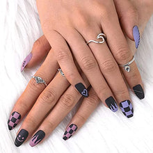 Load image into Gallery viewer, Sethexy Medium Matte False Nails Ballerina Stick on Nails Pink Coffin Fake Nails Blue Fire Nails with Glue 24Pcs Acrylic Art Press-on Nail Tips for Women and Girls