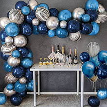 Load image into Gallery viewer, DJLLA Blue Balloon Arch Kit,Balloon Garland Navy Blue Latex Agate Ballon Blue Sliver Metallic Balloon Arches 85 Pack for Boy Men Birthday Space Party Baby Shower Ramadan Mubarak Halloween Decorations