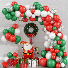Load image into Gallery viewer, Christmas Balloon Arch Garland Kit, 104 Pcs Xmas Balloon Arch with Red Green White Latexballons, Silver Confetti Balloons & Santa Claus Foil Balloons, Christmas Balloon Kit for New Year Party Decor