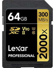 Load image into Gallery viewer, Lexar Professional 2000x 64GB SDXC UHS-II Card, Up To 300MB/s Read, for DSLR, Cinema-Quality Video Cameras (LSD2000064G-BNNAG)