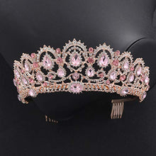 Load image into Gallery viewer, Lurrose Bridal Crown Sparkle Rhinestone Queen Tiara Vintage Crystal Princess Crown with Side Comb for Wedding (Rose Gold and Pink)
