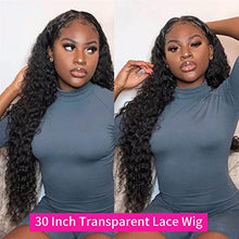 Load image into Gallery viewer, Wigs Brazilian Deep Wave Lace Frontal Wig 14-30 Inch Curly Human Hair Wigs 150% Density HD Transparent Lace Wig Lace Front Wig Wig (Color : Transparent 13X6 Wig, Stretched Length : 30inches)