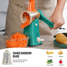 Load image into Gallery viewer, WellToBe Rotary Cheese Grater with a Free Peeler - Vegetable Slicer Cheese Shredder with 5 Stainless Steel Interchangeable Blades - Strong Suction Base & Durable Chute & Easy to Clean