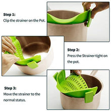 Load image into Gallery viewer, Snap Strainer, 2 PACK Silicone Food Strainers Heat Resistant Clip On Strain Strainer Rice Colander Kitchen Gadgets Drainer Hands- For Pasta, Spaghetti, Ground Beef, Universal Fit All Pots Bowls