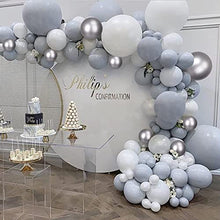 Load image into Gallery viewer, Grey Balloon Arch Kit, 112pcs Pastel Grey White Balloon Garland Arch Kit with Chrome Chrome Silver Latex Balloons Decoration for Wedding Bridal Engagement Birthday Baby Shower New Year Party Decor