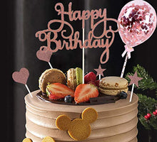 Load image into Gallery viewer, Peicci 15pcs Rose Gold Cake Toppers, Happy Birthday Cake Toppers Birthday Cupcake Toppers Cake Decorations with Glitter and 5inch Confetti Rose Gold Balloon