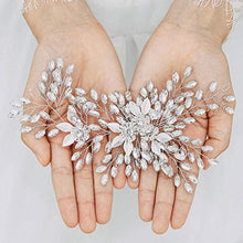 Load image into Gallery viewer, Handcess Bride Wedding Crystal Headbands Silver Flower Headpiece Rhinestone Leaves Bridal Hair Accessories for Women and Girls