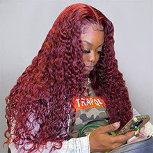 Load image into Gallery viewer, Burgundy Lace Front Wig 4X4 Deep Wave Frontal Wig Brazilian Closure Wigs For Women Human Hair Human Hair Wigs Preplucked 24inch