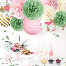 Load image into Gallery viewer, NICROLANDEE Butterfly Party Decorations -12PCS Green Pink Blooms Tissue Pom Poms Paper Lantern 3D Gold Confetti 50G for Garden Birthday Party, Fairy Party, Wedding, Baby Shower, Holiday, Home Decor