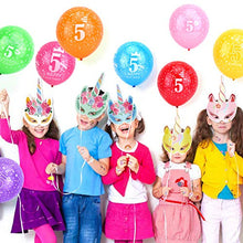 Load image into Gallery viewer, HOWAF 5th Birthday Balloons, Pack Of 24 5th Birthday Decorations Multicoloured Party Balloons Printed Latex Balloons & 2 Ribbons for kids Happy Birthday Party Decorations Girls Boys - 12 inch(Age 5)