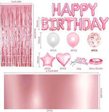 Load image into Gallery viewer, iZoeL Pink Birthday Party Decoration for Girls Happy Birthday Banner Baloons Fringe Curtain Foil Tablecloth Heart Star Foil Confetti Balloons and 10g Table Confetti for Women Birthday Party